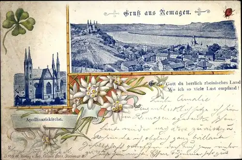 Passepartout Ak Remagen am Rhein, Apollinariskirche, Panorama