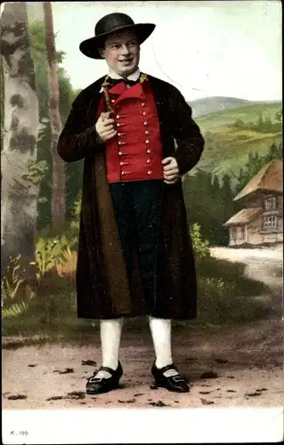 Ak Schwarzwälder in Volkstracht, Standportrait