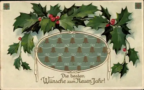 Präge Ak Glückwunsch Weihnachten, Stechpalmenzweige, Glocken