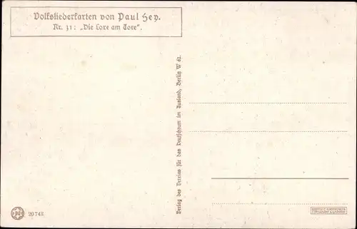 Lied Künstler Ak Hey, Paul, Die Lore am Tore, Volksliederkarte Nr 31