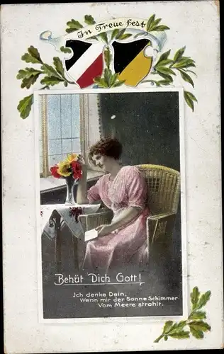 Passepartout Wappen Ak In treue fest, Behüt Dich Gott, Eichenlaub