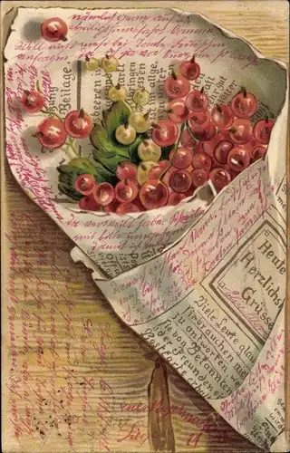 Präge Litho Johannisbeeren in einer Zeitungstüte