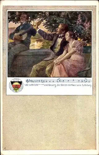 Lied Ak Deutscher Schulverein 63, Wer nicht liebt Wein Weib und Gesang, Mann mit Gitarre