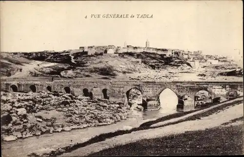 Ak Tadla Marokko, Vue Generale, Brücke und Stadt