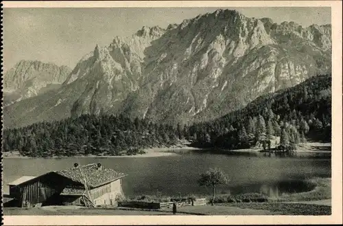 Ak Mittenwald in Oberbayern, Lautersee, mit Karwendel und Wörner