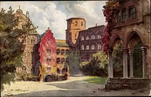 Künstler Ak Heidelberg am Neckar, Schlosshof