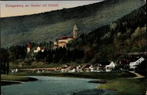 Ak Zwingenberg am Neckar Baden, Panorama mit Schloss