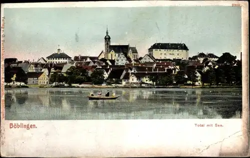 Ak Böblingen in Württemberg, Totale mit See, Ruderboot