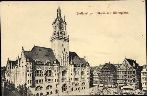 Ak Stuttgart in Württemberg, Rathaus mit Marktplatz