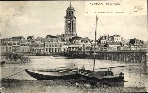 Ak Deventer Overijssel Niederlande, Panorama, Brücke, Schiffe