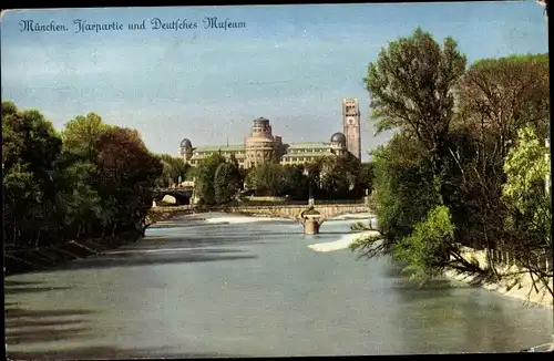 Ak München, Isarpartie, Deutsches Museum, Brücke