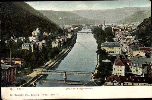 Ak Bad Ems an der Lahn, Blick vom Kriegerdenkmal