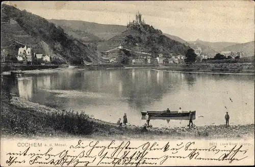 Ak Cochem an der Mosel, Uferpartie, Boot