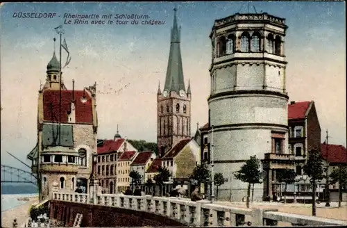 Ak Düsseldorf am Rhein, Rheinpartie mit Schlossturm