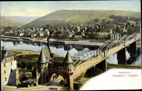 Ak Traben Trarbach, Moselbrücke mit Blick auf die Stadt