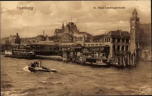 Ak Hamburg Mitte St. Pauli, Landungsbrücken, Schiffe