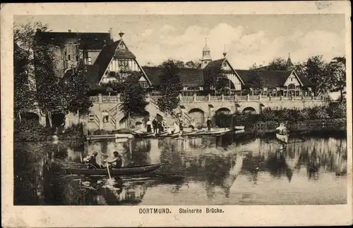 Ak Dortmund im Ruhrgebiet, Steinerne Brücke, Boote