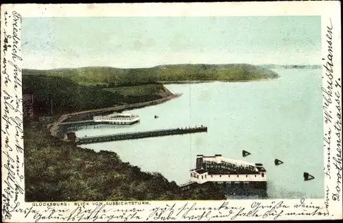 Ak Glücksburg an der Ostsee, Blick vom Aussichtsturm auf die Küste