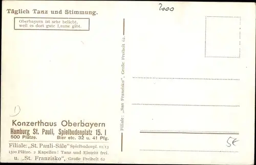 Künstler Ak Hamburg Mitte St. Pauli, Konzerthaus Oberbayern, Spielbudenplatz 15