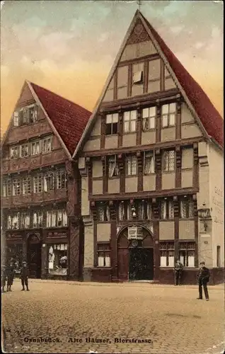 Ak Osnabrück in Niedersachsen, Alte Häuser, Bierstraße, Passanten