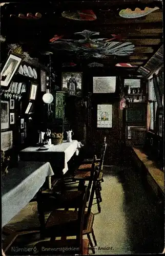 Ak Nürnberg in Mittelfranken Bayern, Bratwurstglöcklein, Innenansicht
