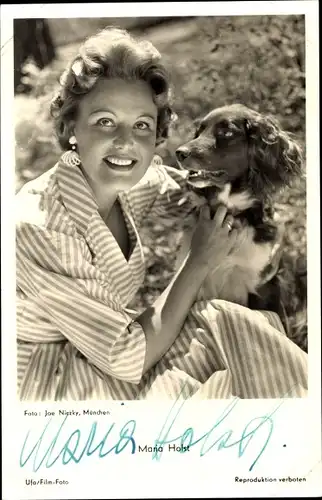 Ak Schauspielerin Maria Holst, Portrait, Autogramm, Hund