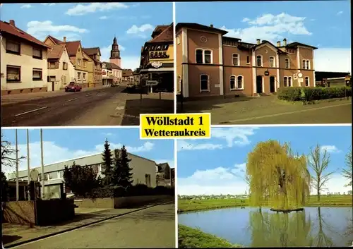 Ak Wöllstadt in Hessen, Straßenansicht, Blick auf See, Fiat Auto Schmidt, Bahnhof