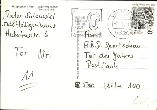 Ak Heiligenhaus in Nordrhein Westfalen, Hauptstraße mit Post, Ehemannshof, Abtsküche