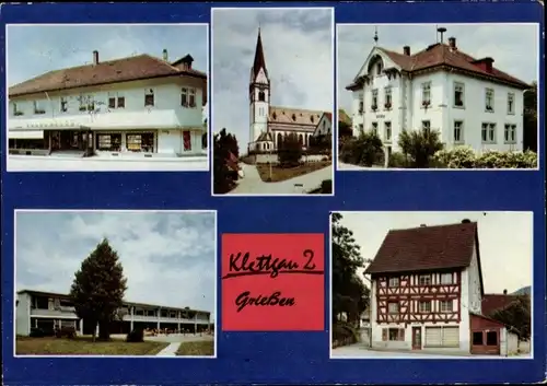 Ak Grießen im Klettgau Baden, Kirche, Gebäude, Geschäftshaus