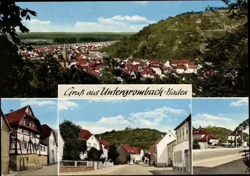 Ak Untergrombach Bruchsal im Kraichgau, Alter Ortsteil mit ältestem Fachwerkhaus, Panorama