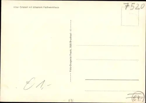 Ak Untergrombach Bruchsal im Kraichgau, Alter Ortsteil mit ältestem Fachwerkhaus, Panorama