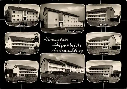Ak Neutrauchburg Isny Allgäu, Kuranstalt Alpenblick, Kurmittelhaus, Nebelhorn, Hochgrat, Alphorn