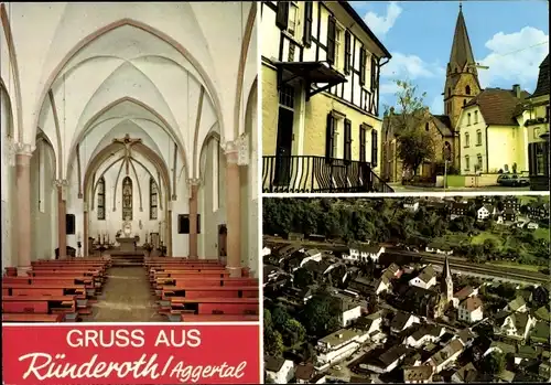 Ak Ründeroth Engelskirchen im Oberbergischen Kreis, Kath. Pfarrkirche St. Jakobus, Luftaufnahme Ort