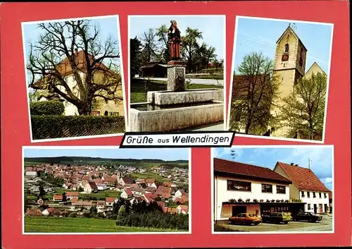Ak Wellendingen Bonndorf im Schwarzwald, Kirche, Brunnen, Panorama, Teilansichten