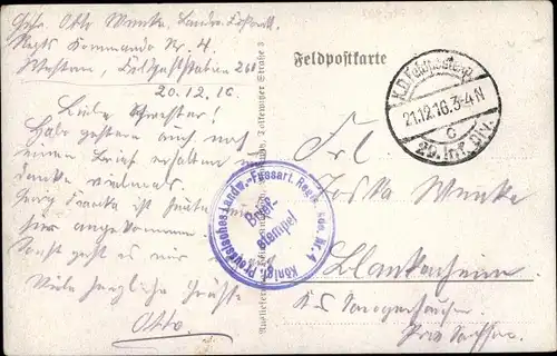 Ak Stempel Deutsche Feldpost 1. WK, 29. Inf. Div., Kgl. Preuß. Landw. Fußart. Regt. Nr. 4
