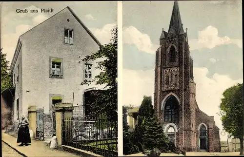 Ak Plaidt Kreis Mayen, Kurzwaren Anna Weiller, Mühlenweg 33, Kirche