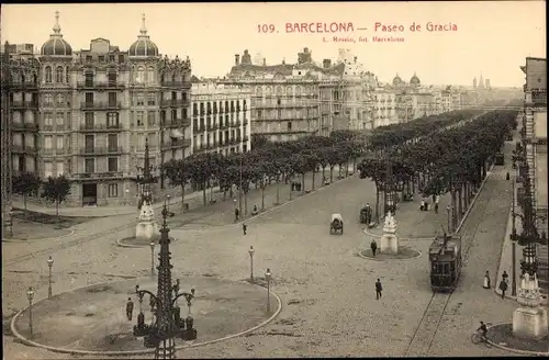 Ak Barcelona Katalonien Spanien, Paseo de Gracia