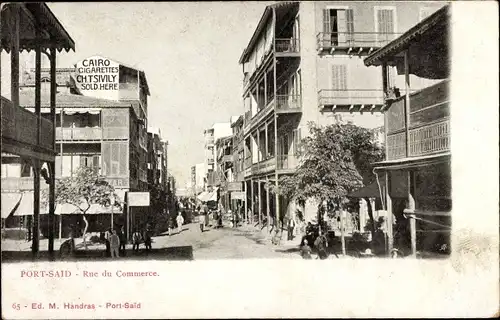 Ak Port Said Ägypten, Rue du Commerce, Straßenpartie, Ch. Tsivily, Häuser