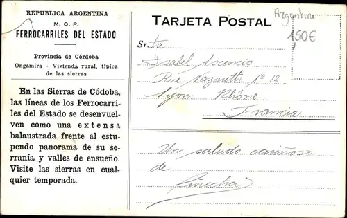 Ak Córdoba Argentinien, Ferrocarriles del Estado, Vivienda rural