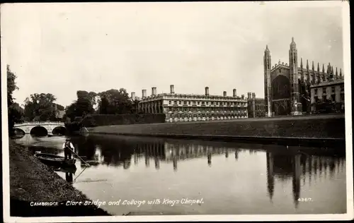 Ak Cambridge East England, King's College Chapel, Clare Bridge