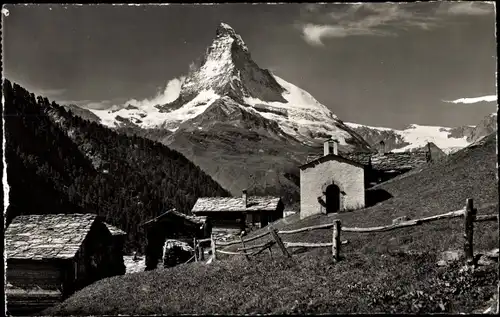Ak Zermatt Kanton Wallis Schweiz, Findeln und Matterhorn