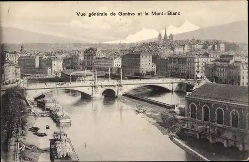Ak Genève Genf Schweiz, Stadtbild mit Mont Blanc