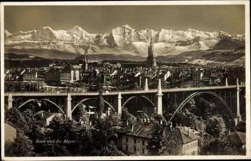 Ak Bern Stadt Schweiz, Totalansicht und die Alpen