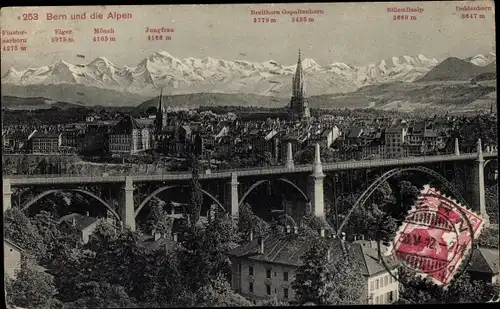 Ak Bern Stadt Schweiz, Panorama, Alpen
