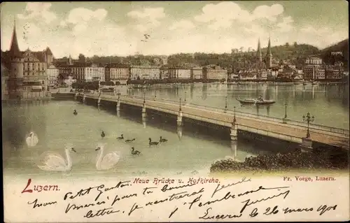 Ak Luzern Stadt Schweiz, Neue Brücke, Hofkirche