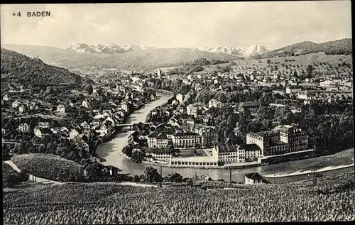 Ak Baden Kanton Aargau Schweiz, Gesamtansicht