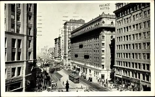 Ak San Francisco Kalifornien USA, Market Street from Third Street, Palace Hotel