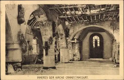 Ak Cannectancourt Oise, zerstörtes Kircheninneres