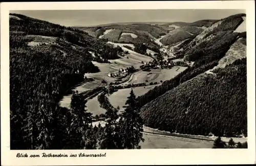 Ak Mellenbach Glasbach Thüringen, Blick vom Rothenstein ins Schwarzatal