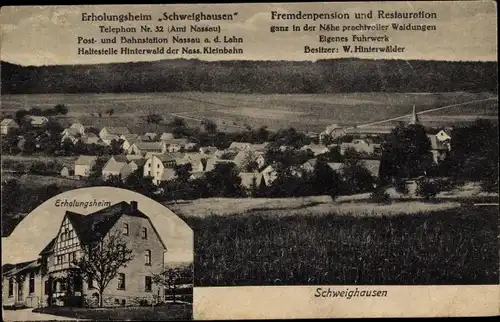 Ak Schweighausen an der Lahn, Ortsansicht, Erholungsheim W. Hinterwälder